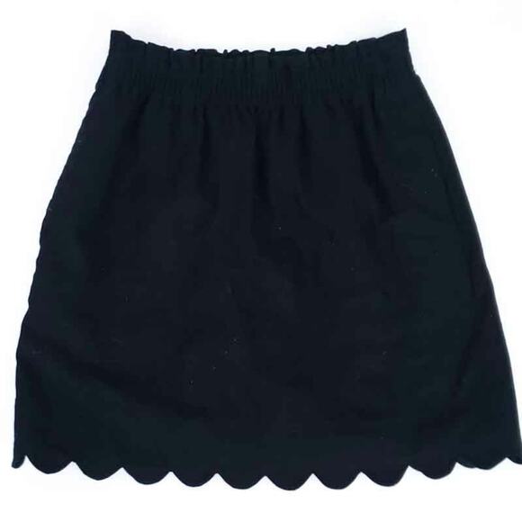 J. Crew Factory Linen Blend Skirt Black, Scallop Hem Size 0, Elastic Waist - Picture 3 of 6